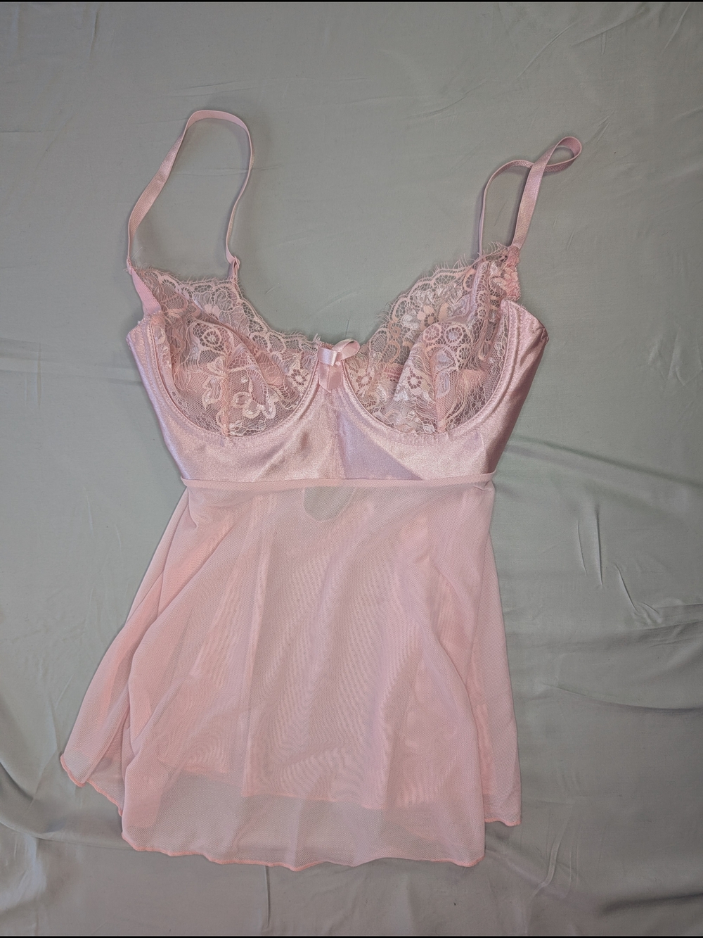Sheer Lace Babydoll Chemise in Pale Pink